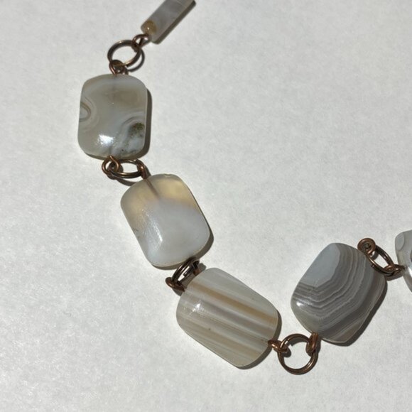 Geometric Botswana Agate Necklace, Rustic Genuine Gemstone Copper Link Necklace - Picture 6 of 11